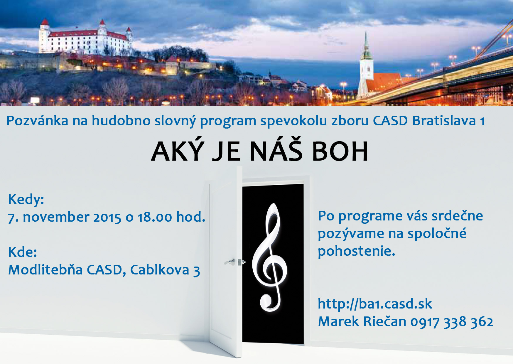 Aký je náš Boh - pozvanie na hudobno slovný program spevokolu Bratislavského zboru CASD
